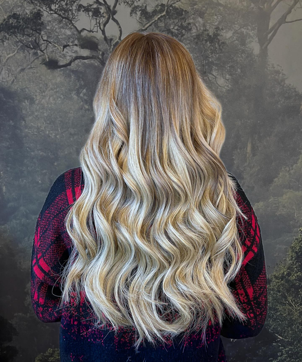 Multi-tonal blonde balayage with long flowing waves