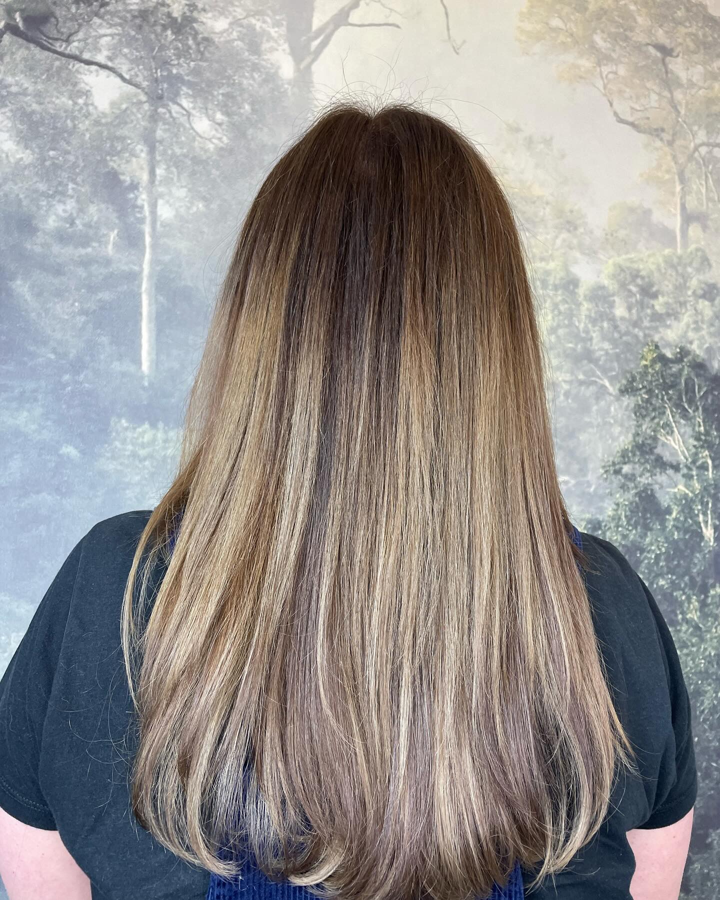 Brunette-to-blonde blend with subtle highlights and smooth finish