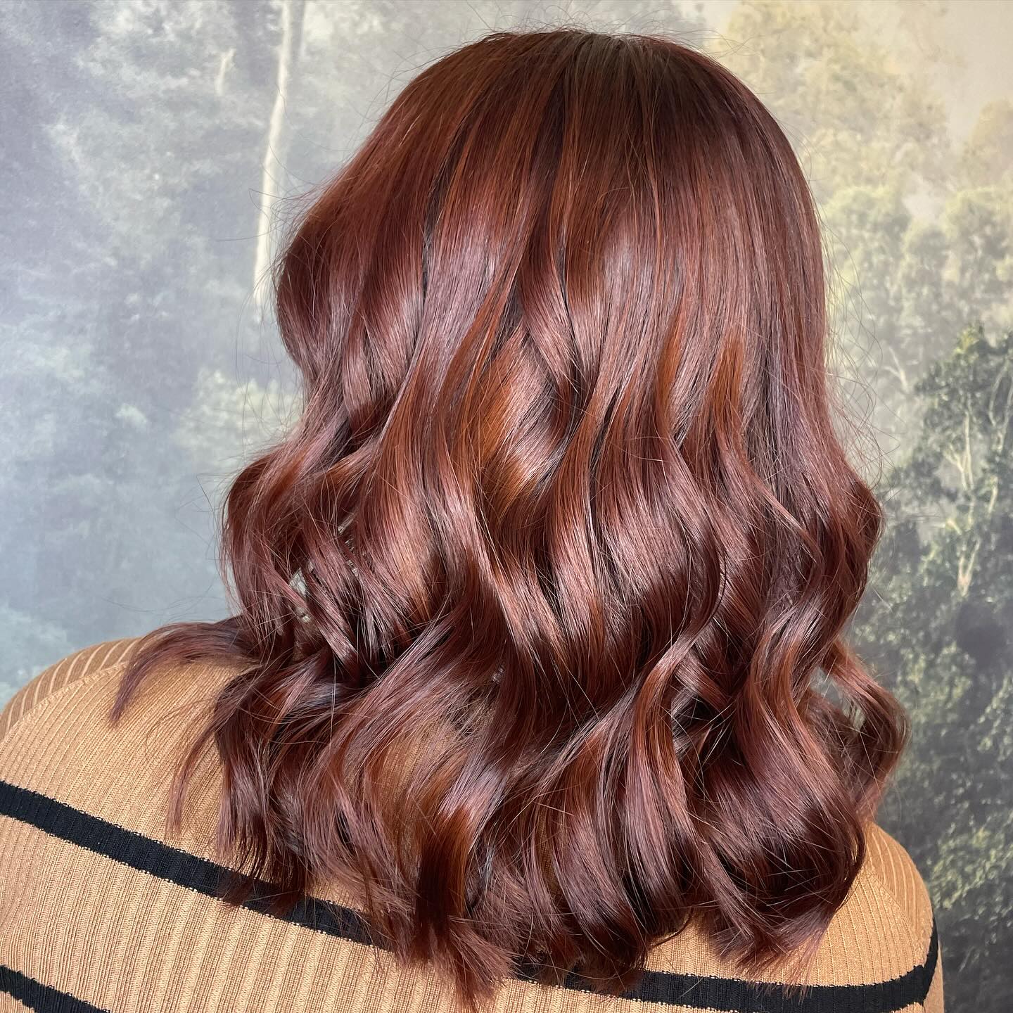 Rich copper brunette colour with soft waves and glossy shine